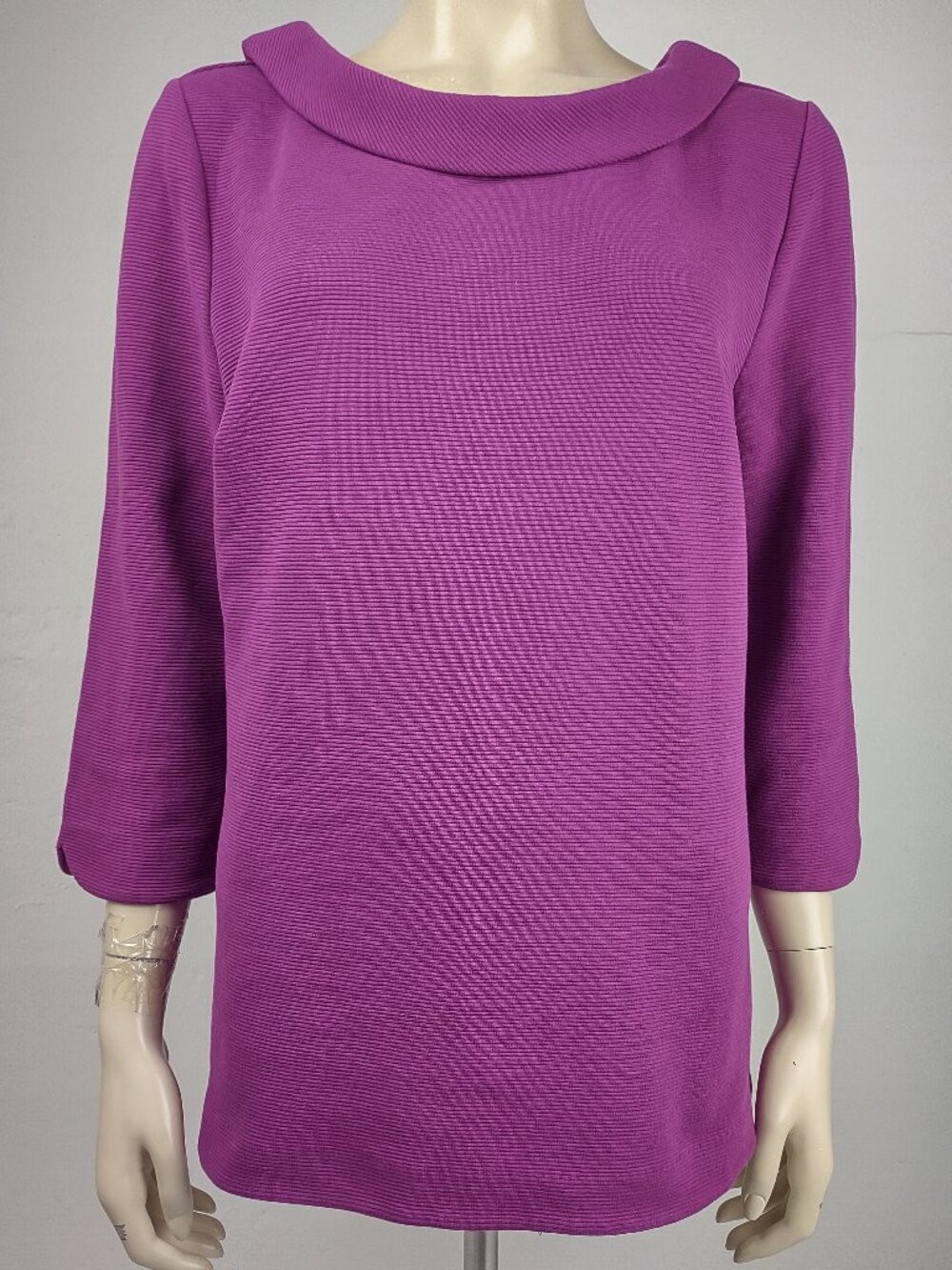 Boden fuchsia purple ribbed rolled collar 3/4 sleeve blouse ladies size 12